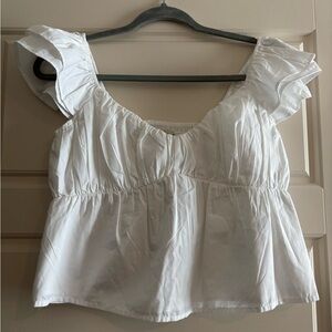 Abercrombie & Fitch White Ruffle Sleeve Tank Top